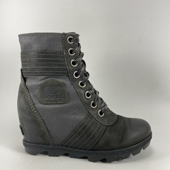 Sorel Shoes - Sorel Lexie Wedge Womens Size 7 Black Leather Waterproof Lace Up Ankle Boots